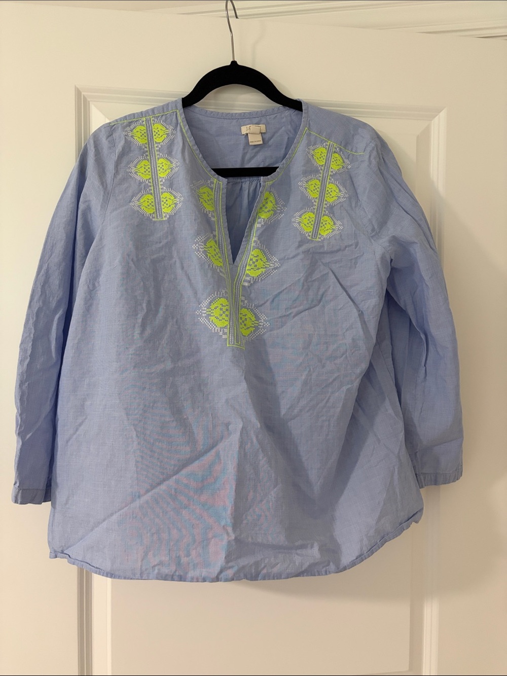 J. Crew long sleeve v-neck top with embroidery